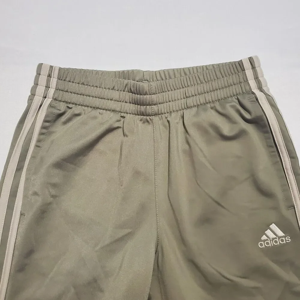 Adidas Kids Jogger Track Pants Size M 10/12 Khaki 3-Stripe Gym Workout